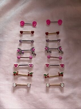 Assorted Pink Novelty Heart & Charm Nipple Jewelry Set